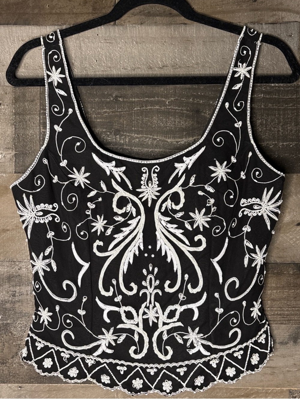 Sean Collection Black Silk Shell Top with White Label